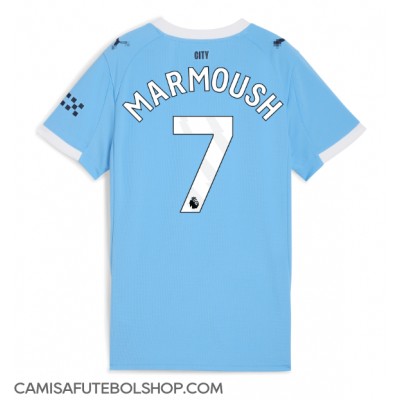 Camisa de time de futebol Manchester City Omar Marmoush #7 Replicas 1º Equipamento Feminina 2025-26 Manga Curta Camisa de time de futebol Manchester City Omar Marmoush #7 Replicas 1º Equipamento Feminina 2025-26 Manga Curta